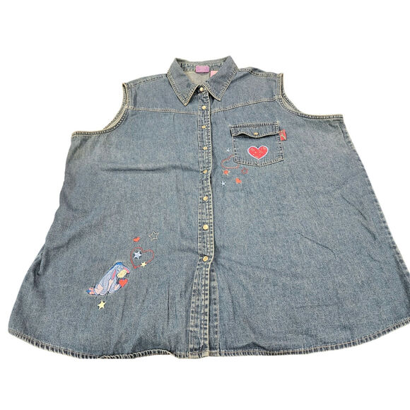 Disney Tops - Vintage Disney Eeyore Embroidered Denim Shirt Pearl Snap Buttons 22 22w 24 24w